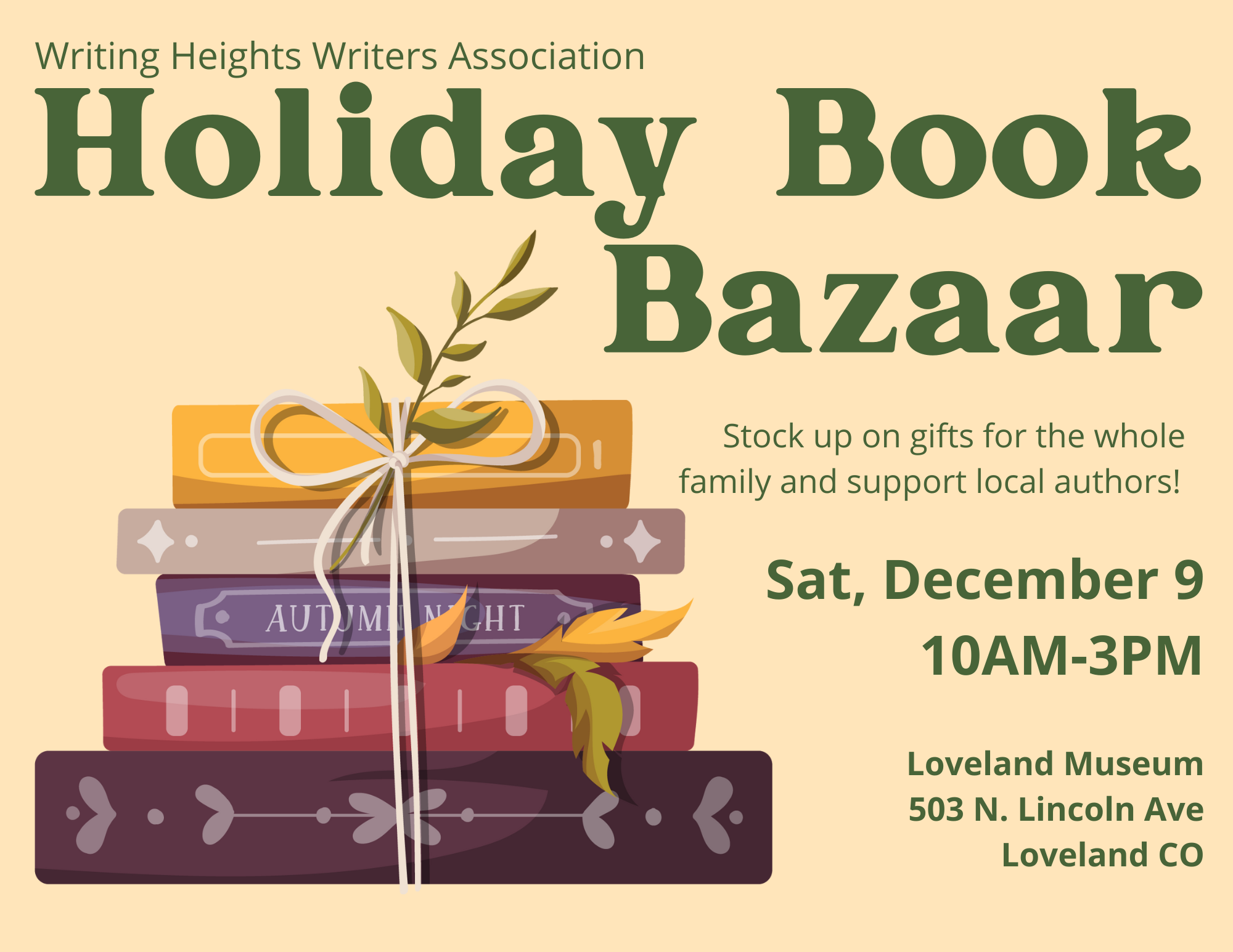Holiday Book Bazaar Loveland Museum #WritingHeightsAuthorsAssociation #Colorado #books #gifts #weekend #bookreaders